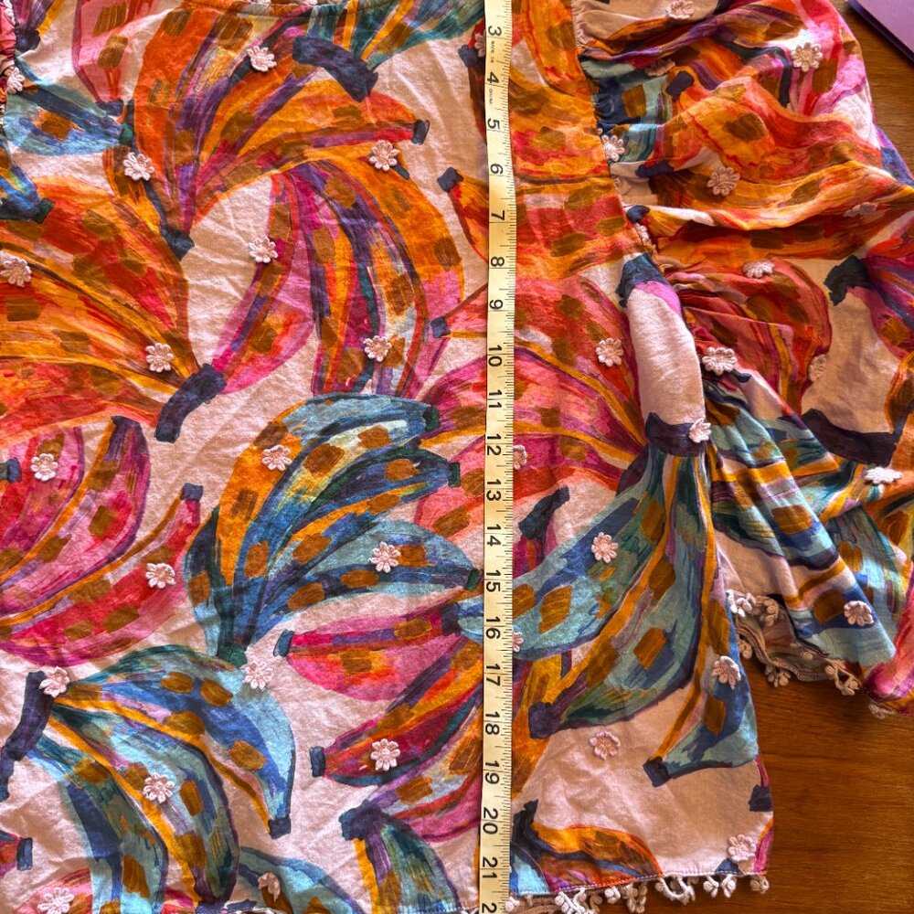 FARM Rio Pink Multicolor Puff-Sleeve Colored Bananas Print Blouse Large - Picture 10 of 11